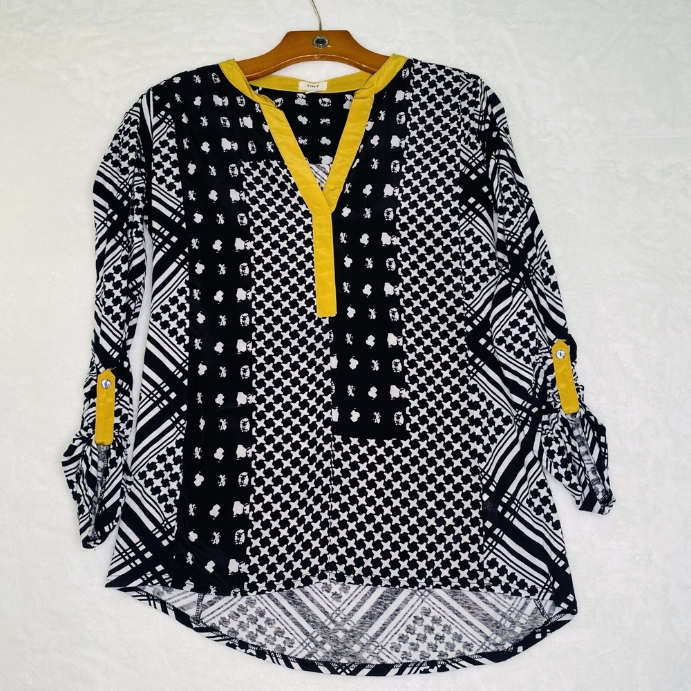 Anthropologie Blouse TINY Maddie eyelet 3/4 Sleeve Sz S Boho Black Yellow